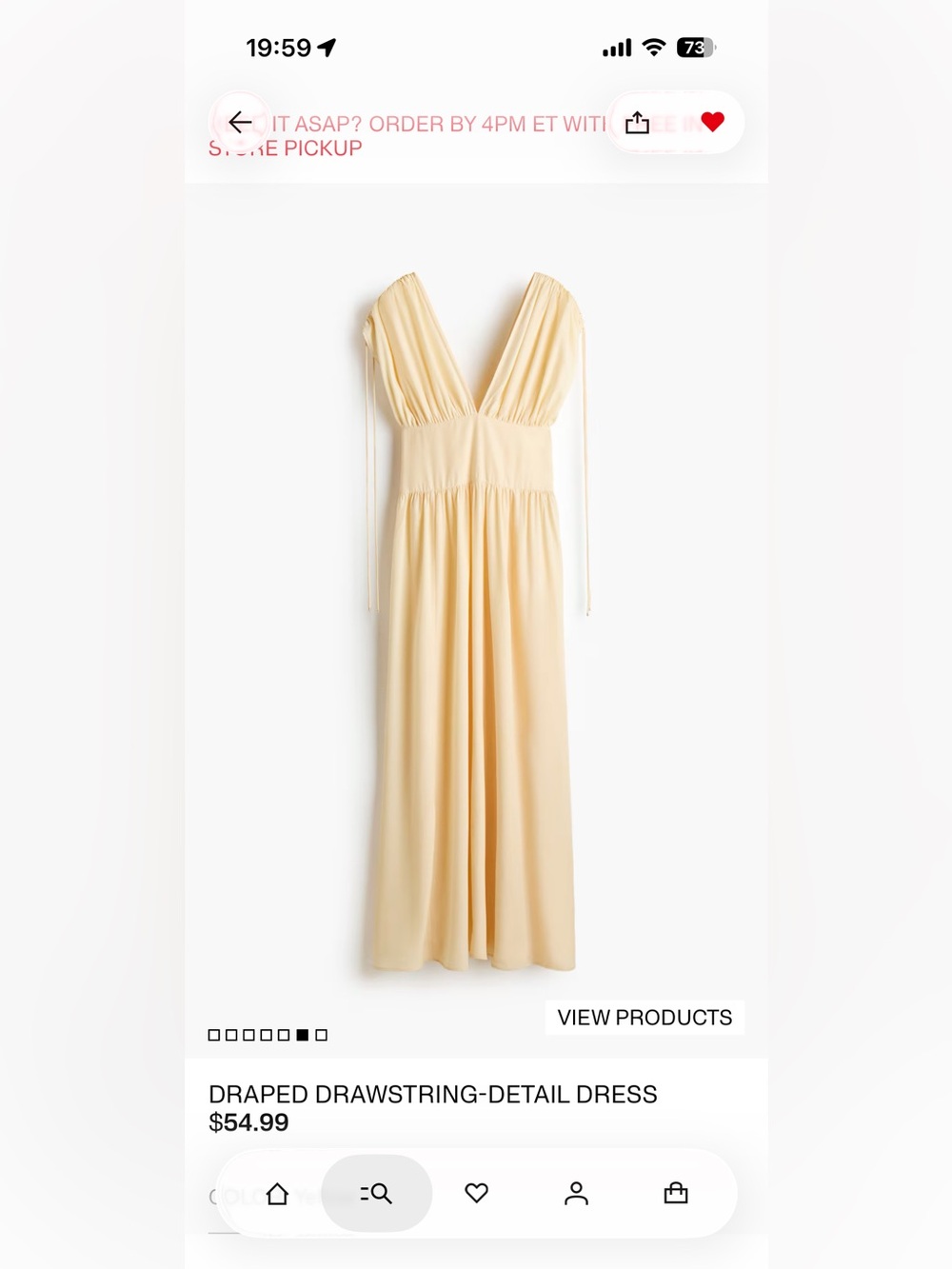 H&M Pale Yellow Draped Drawstring-Detail Maxi Dress